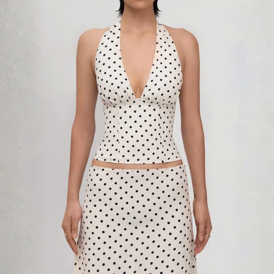 PREMIUM POLKA DOT HALTER TOP & SKIRT SET - AS02 - Image 2