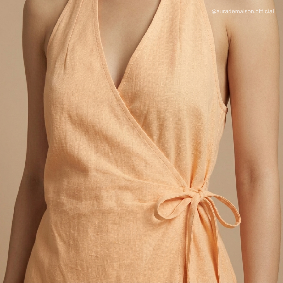 ELEGANT HALTER NECK LINEN WRAP DRESS - AM01 - Image 3