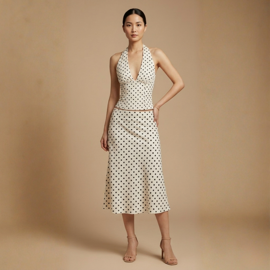 PREMIUM POLKA DOT HALTER TOP & SKIRT SET - AS02 - Image 3