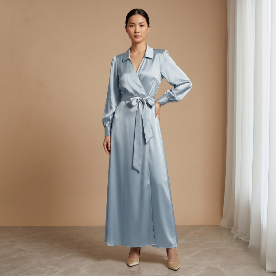 LUXURY SILK WAIST-TIE DRESS - Image 5