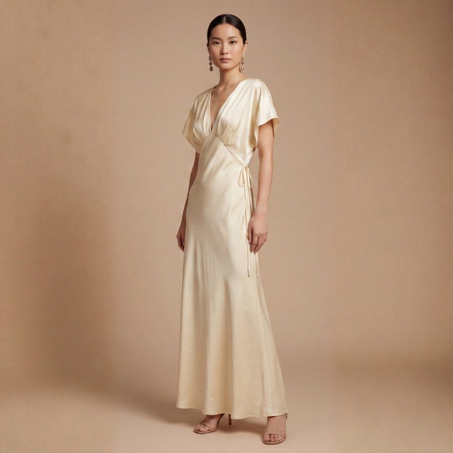 BATWING SATIN MAXI DRESS – BUTTER YELLOW - Image 2