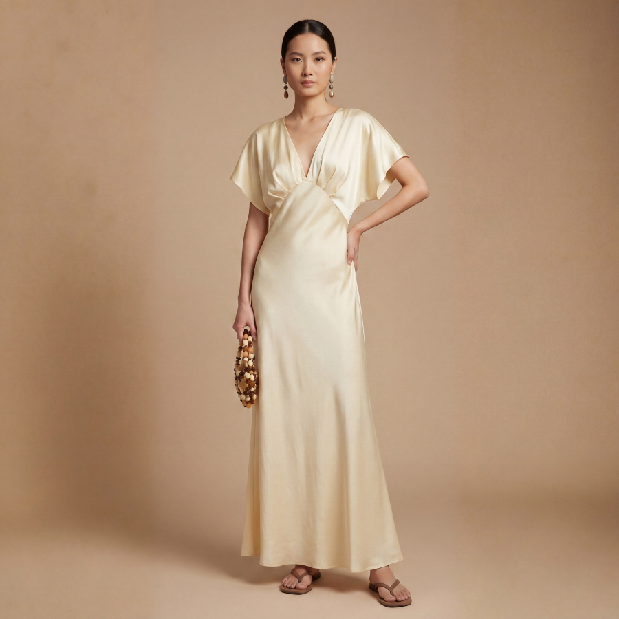 BATWING SATIN MAXI DRESS – BUTTER YELLOW