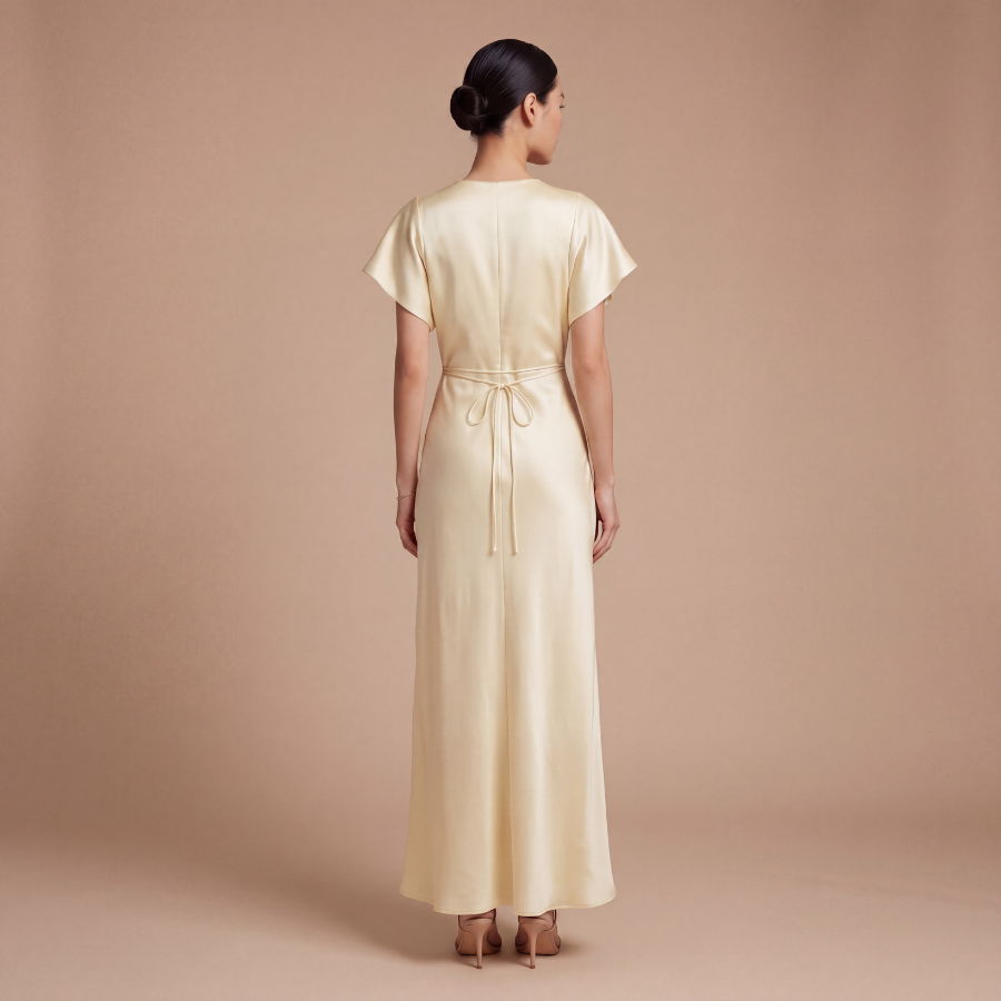 BATWING SATIN MAXI DRESS – BUTTER YELLOW - Image 3