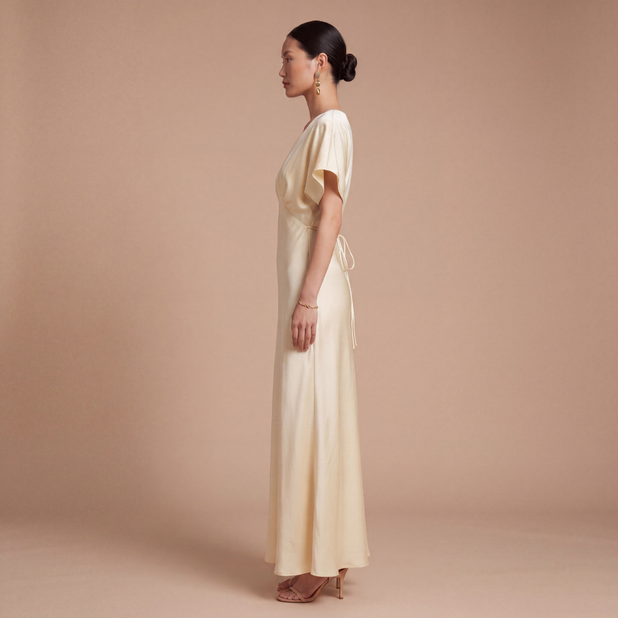 BATWING SATIN MAXI DRESS – BUTTER YELLOW - Image 8