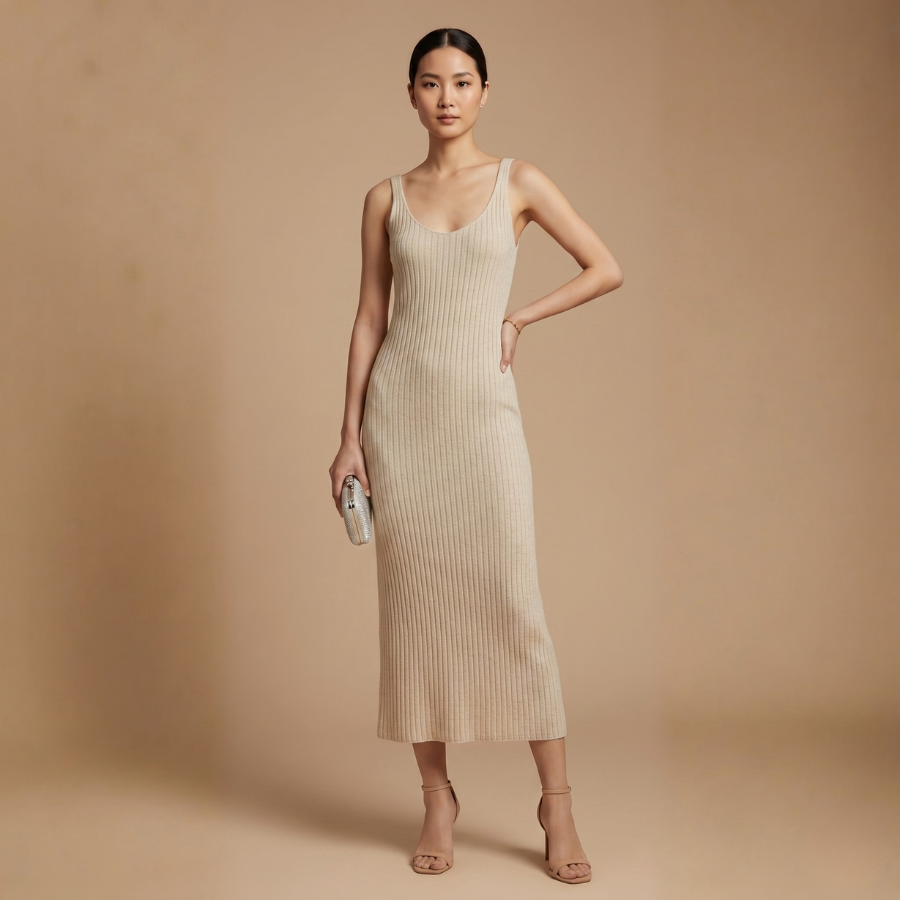 Minimalist V-Neck Strappy Dress - Image 2