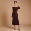 Ribbed knitted off-the-shoulder midi dress