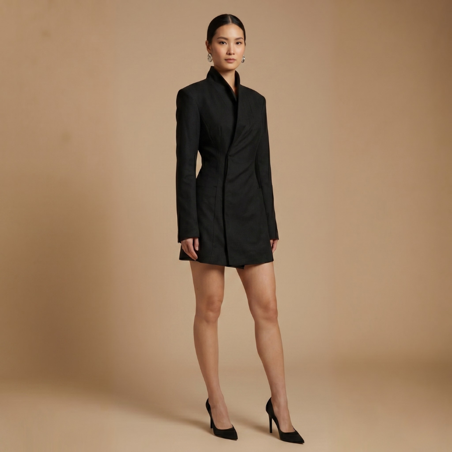 High-Neck Tailored Blazer Dress - Image 6