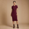 Yumi Fitted Rib Knitted Midi Dress With Daisy Buttons