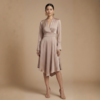 LONG SLEEVE WRAP SATIN MIDI DRESS